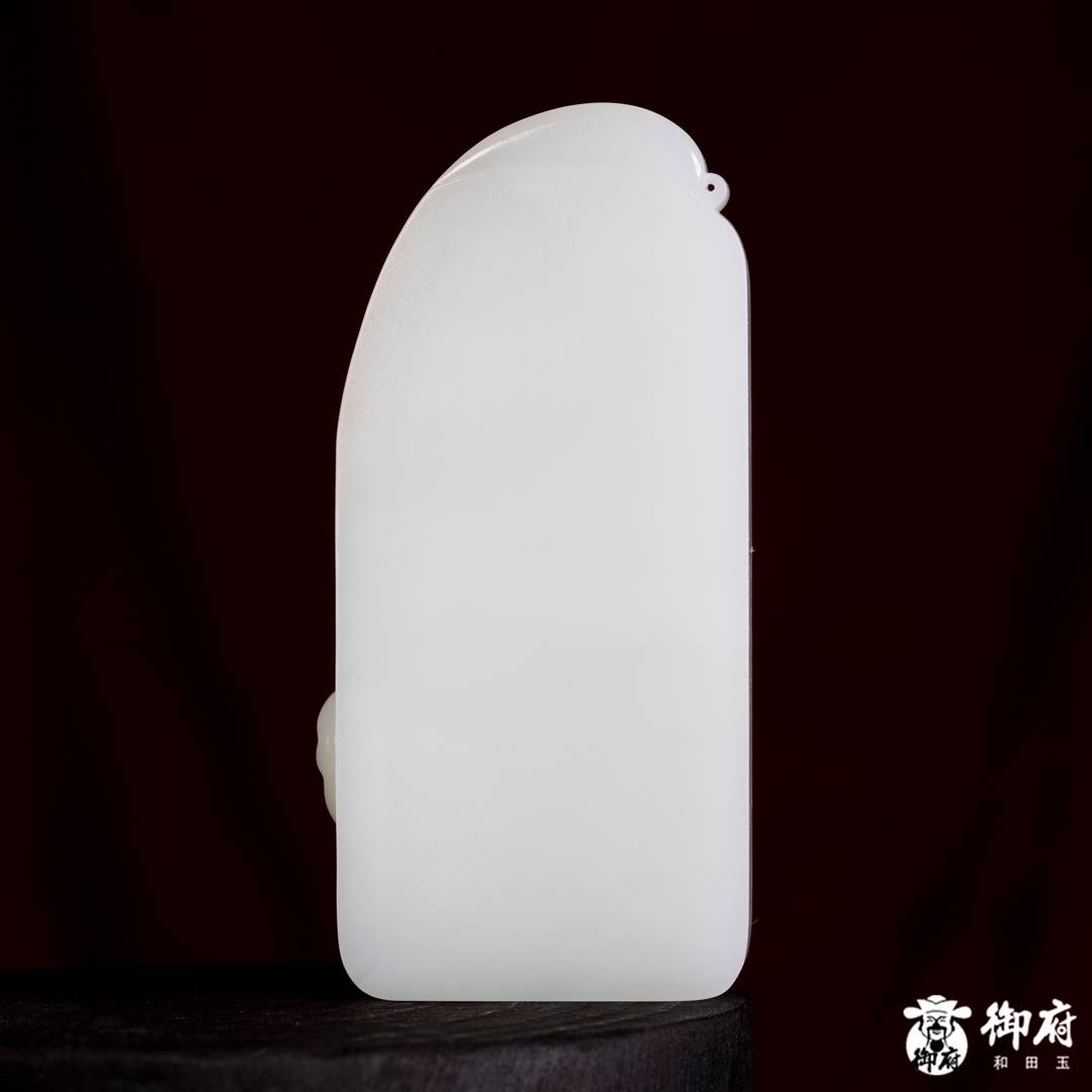 海派玉雕大师付雪飞工作室 重214.4克 新疆和田玉原毛孔皮白玉籽料摆件 武财神赵公明&middot;威震纳福