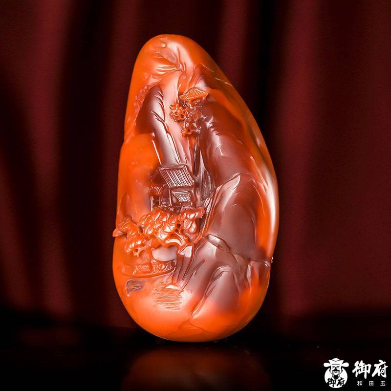 南红玛瑙把件 世外桃源 73.2克