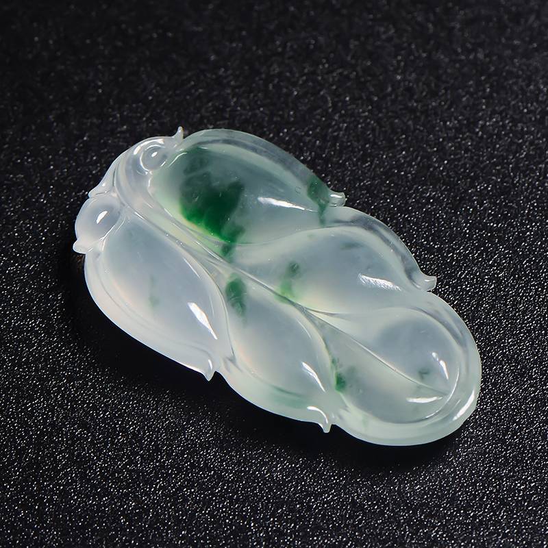 缅甸翡翠A货冰种飘花挂件 金枝玉叶 3.9克